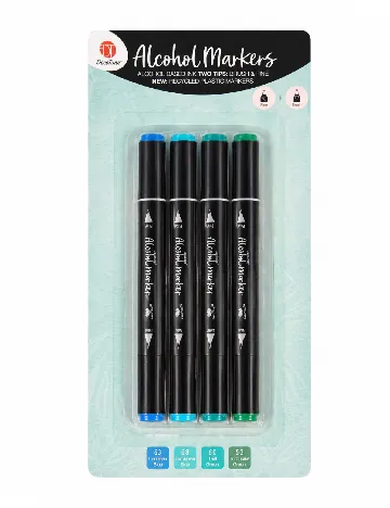 Set markere pe baza de alcool 4 bucati Deco Time, verde/albastru