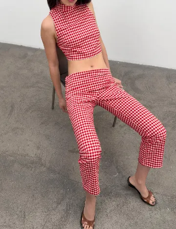 Pantaloni Zara, rosu/alb