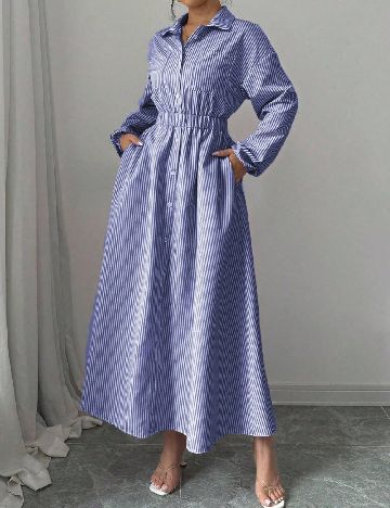 Rochie lunga SHEIN, albastru/alb