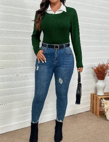 Bluza SHEIN CURVE, verde/alb