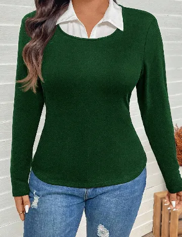 Bluza SHEIN CURVE, verde/alb