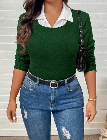 Bluza SHEIN CURVE, verde/alb