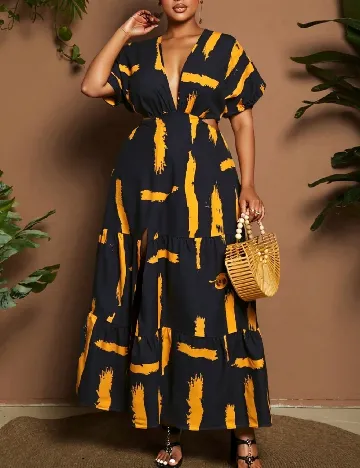 Rochie lunga SHEIN CURVE, negru/portocaliu