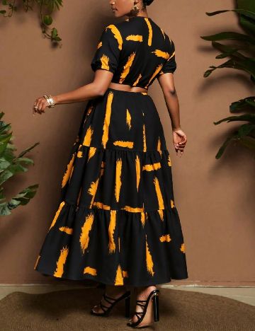 Rochie lunga SHEIN CURVE, negru/portocaliu