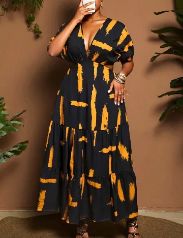 Rochie lunga SHEIN CURVE, negru/portocaliu