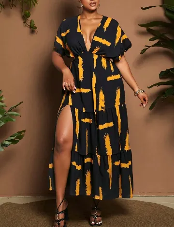 Rochie lunga SHEIN CURVE, negru/portocaliu