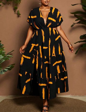 Rochie lunga SHEIN CURVE, negru/portocaliu