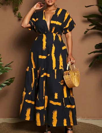 Rochie lunga SHEIN CURVE, negru/portocaliu