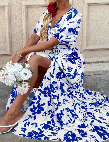 Rochie lunga Emery Rose, alb/albastru