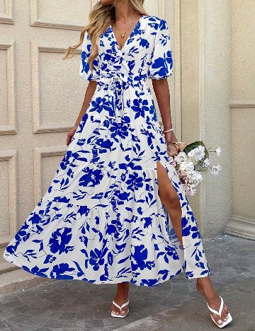 Rochie lunga Emery Rose, alb/albastru