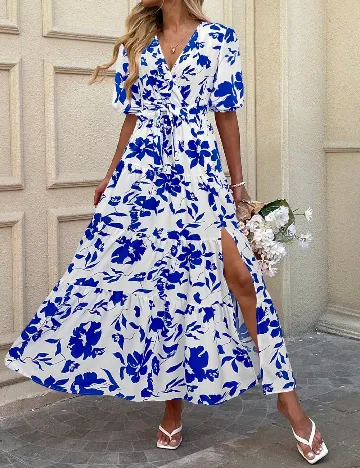 Rochie lunga Emery Rose, alb/albastru