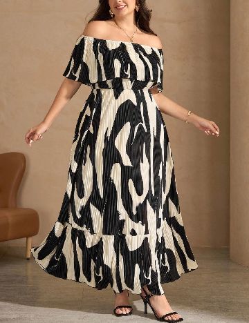 Rochie lunga SHEIN CURVE, negru/crem