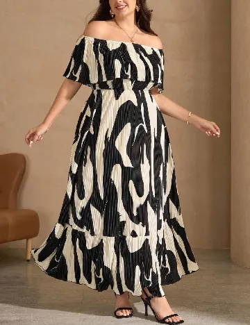 Rochie lunga SHEIN CURVE, negru/crem