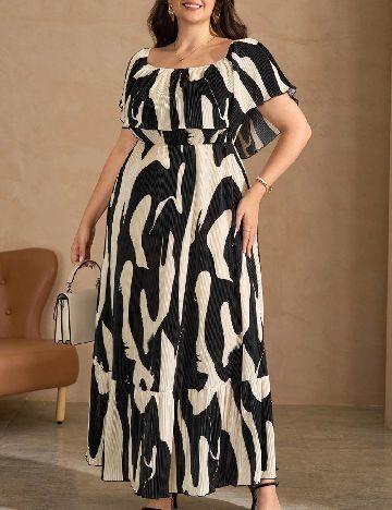 Rochie lunga SHEIN CURVE, negru/crem