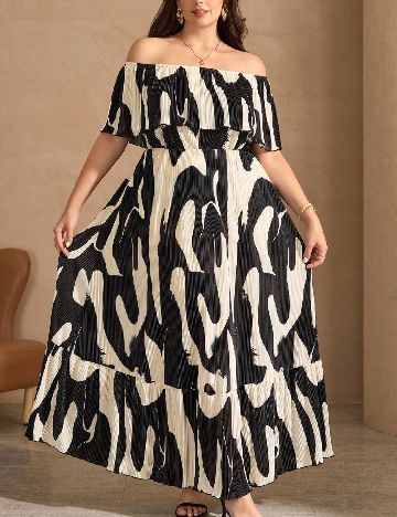 Rochie lunga SHEIN CURVE, negru/crem