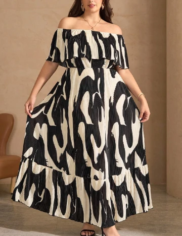 Rochie lunga SHEIN CURVE, negru/crem