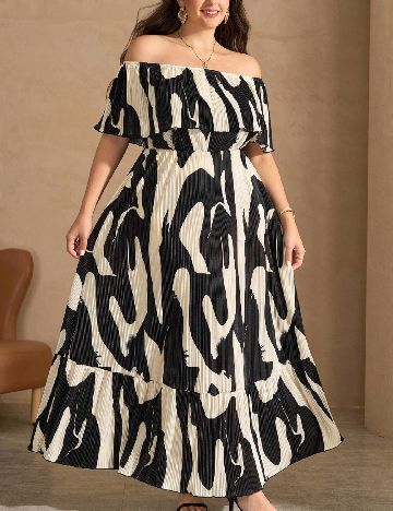 Rochie lunga SHEIN CURVE, negru/crem