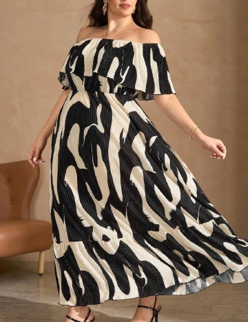 Rochie lunga SHEIN CURVE, negru/crem