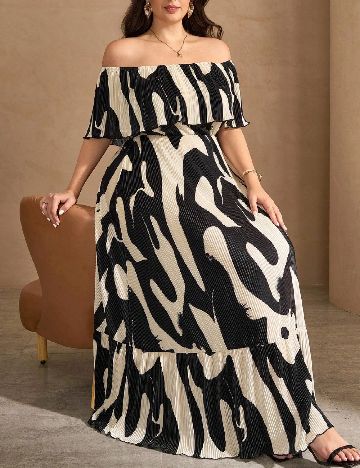 Rochie lunga SHEIN CURVE, negru/crem