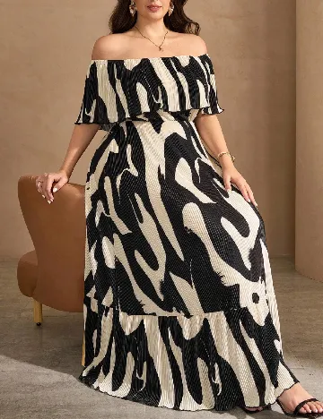 Rochie lunga SHEIN CURVE, negru/crem