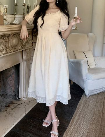 Rochie medie Dazy, crem