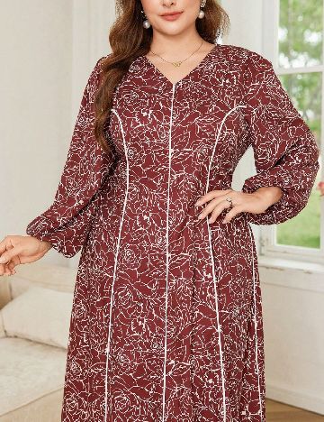Rochie lunga SHEIN CURVE, maro/alb