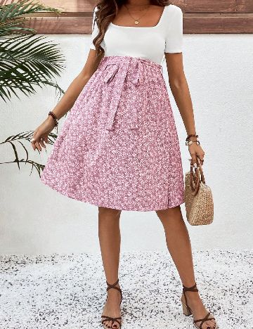 Rochie scurta SHEIN Maternity, roz/alb