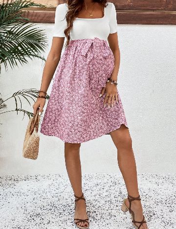 Rochie scurta SHEIN Maternity, roz/alb