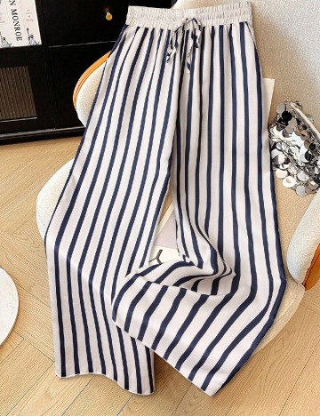 Pantaloni SHEIN, alb/albastru