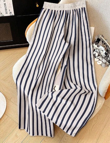 Pantaloni SHEIN, alb/albastru