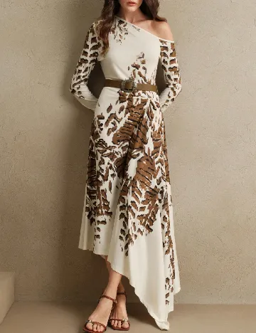 Rochie lunga Anewsta, maro/ecru
