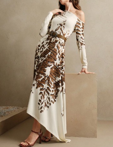 Rochie lunga Anewsta, maro/ecru