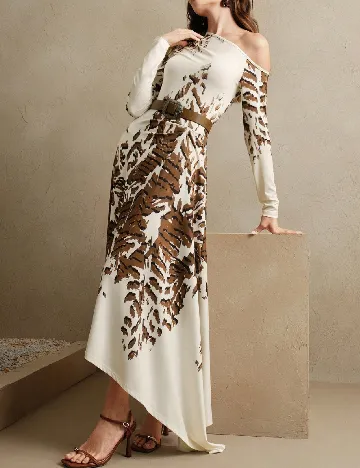 Rochie lunga Anewsta, maro/ecru