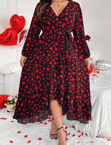 Rochie medie SHEIN CURVE, negru/rosu