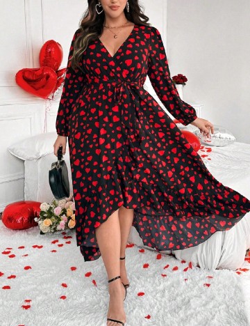 Rochie medie SHEIN CURVE, negru/rosu