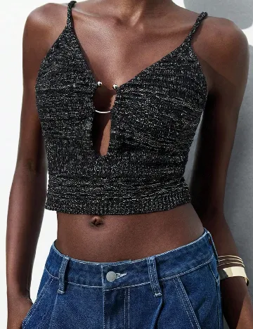 Top SHEIN, negru/argintiu