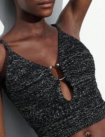 Top SHEIN, negru/argintiu