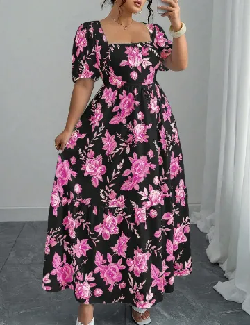 Rochie lunga SHEIN CURVE, negru/roz