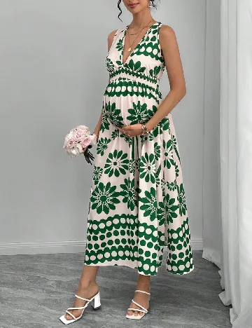Rochie lunga SHEIN, verde/ecru