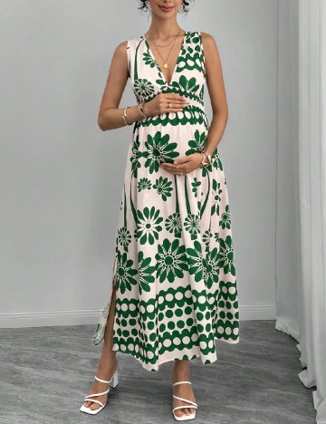Rochie lunga SHEIN, verde/ecru