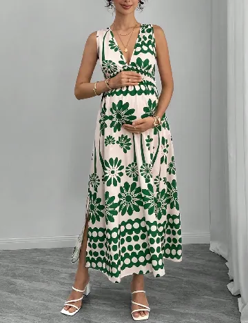 Rochie lunga SHEIN, verde/ecru