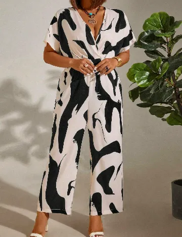 Salopeta SHEIN CURVE, negru/crem