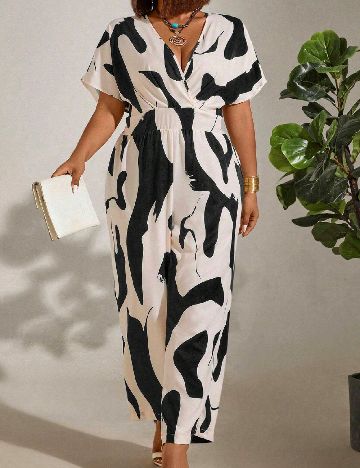 Salopeta SHEIN CURVE, negru/crem