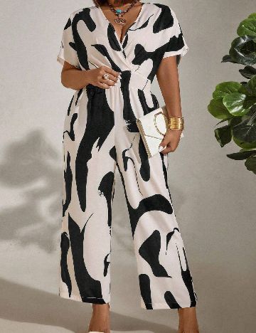 Salopeta SHEIN CURVE, negru/crem