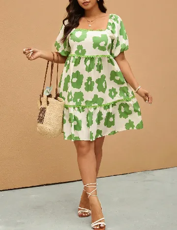 Rochie scurta SHEIN CURVE, crem/verde