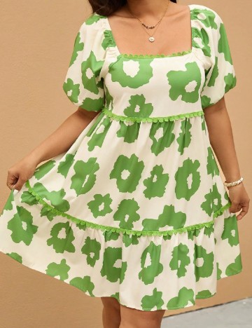 Rochie scurta SHEIN CURVE, crem/verde