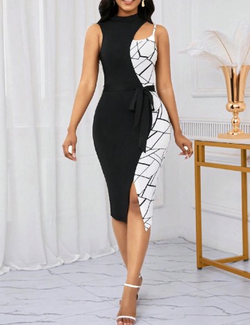 Rochie medie SHEIN, alb/negru