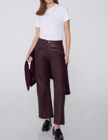 Pantaloni imitatie de piele Tezenis, visiniu