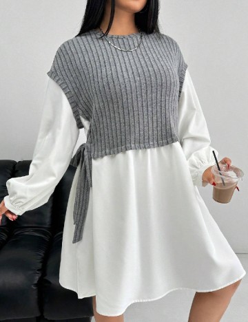 Rochie scurta SHEIN CURVE, alb/gri