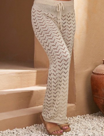 Pantaloni de plaja SHEIN CURVE, crem